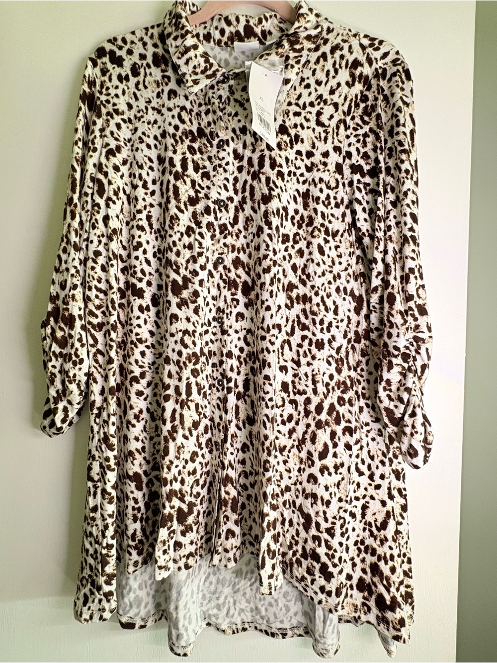 new directions Brown & Cream Leopard-Print Button Tunic